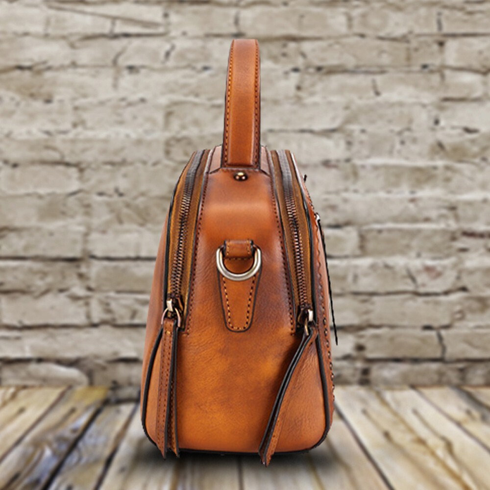 Genuine Leather Shoulder Bag for Women Vintage Small Satchel Purses and Handbags