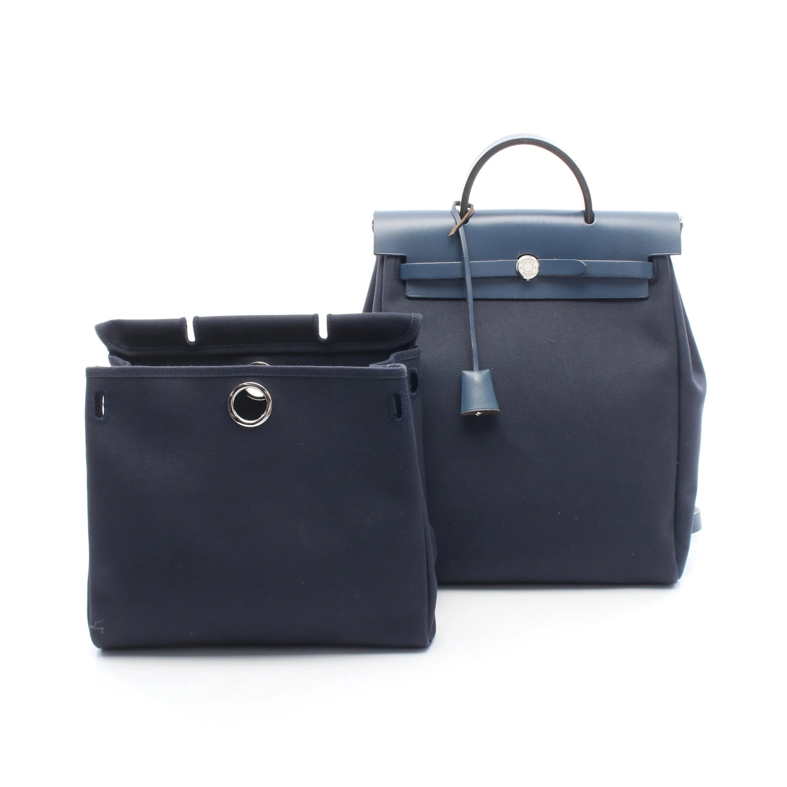 Hermes PM Backpack Navy Canvas Square E #RCB14458