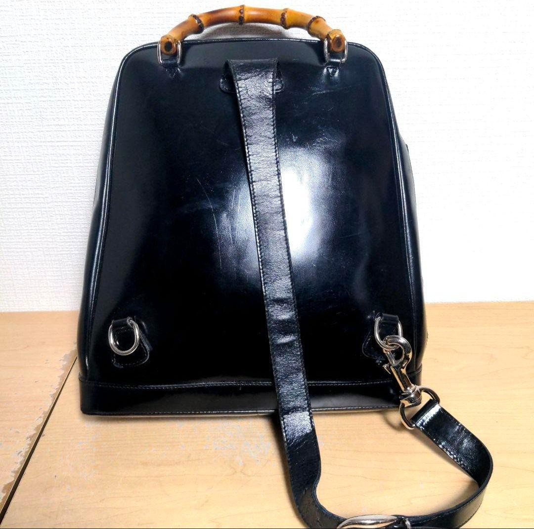 GUCCI Bamboo Nylon Leather Backpack Women Auth 12.59 x 11.81 x 4.72inch