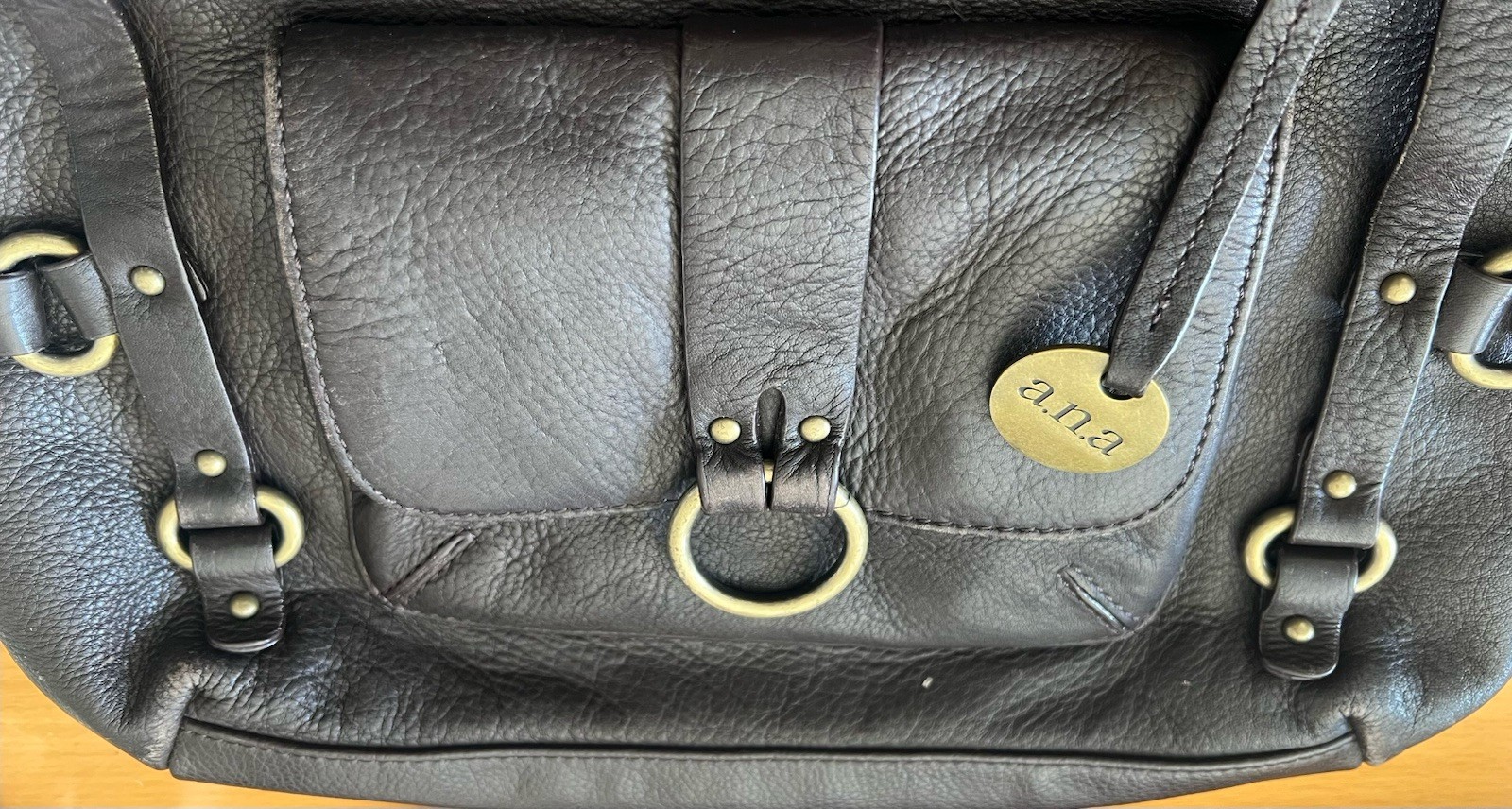 a.n.a New Approach Dark Brown Pebbled Genuine Leather Tote Shoulder Bag Purse
