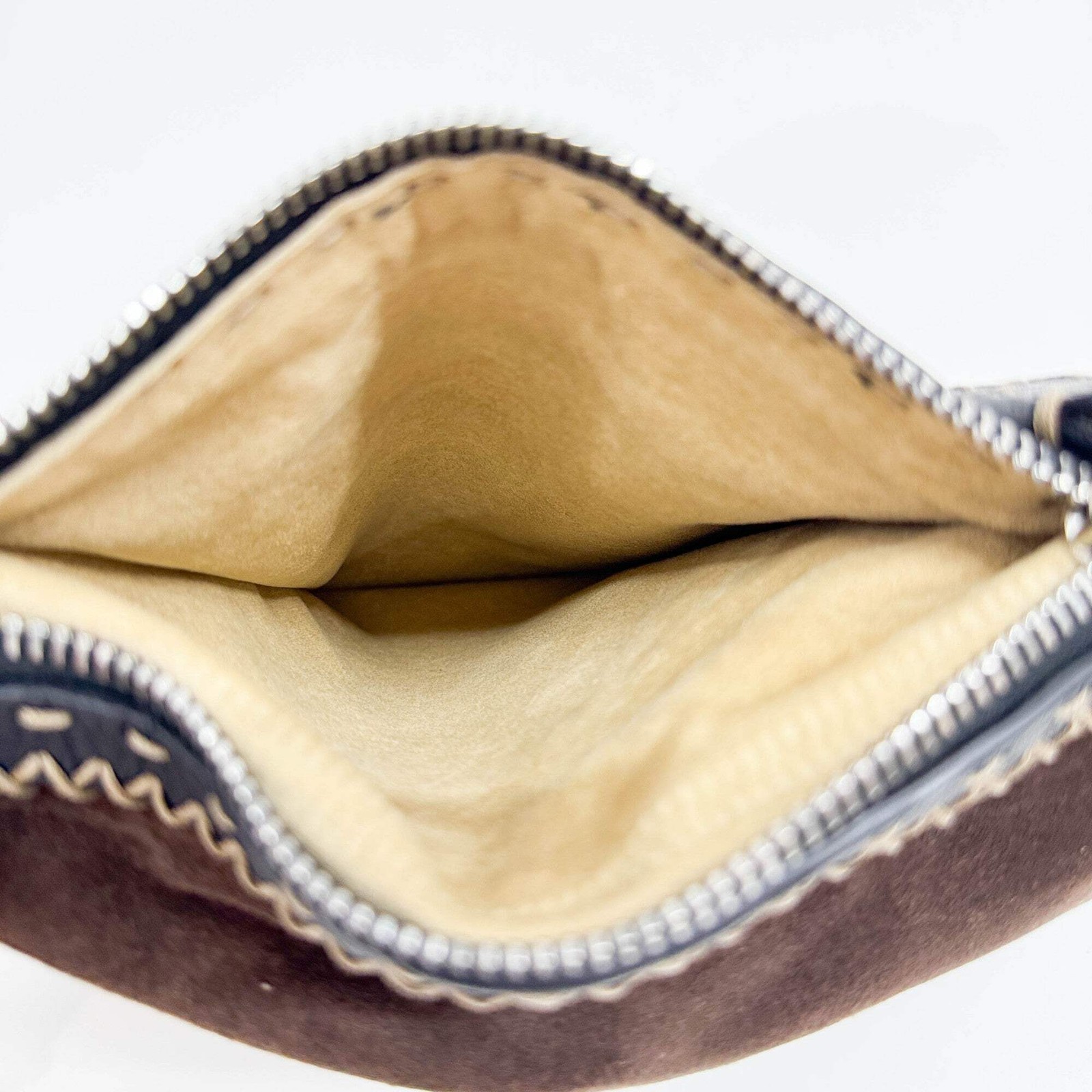 FENDI Selleria Oyster Embroidered Brown Suede Shoulder Bag