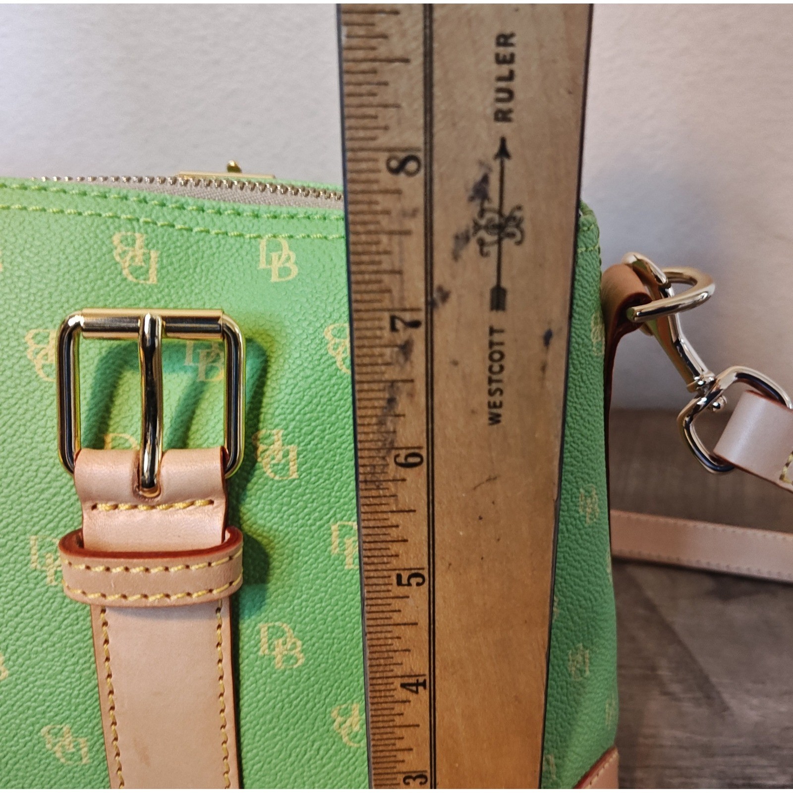 Dooney & Bourke Satchel Womens Large Lime Green Monogram Leather Trim K7354488