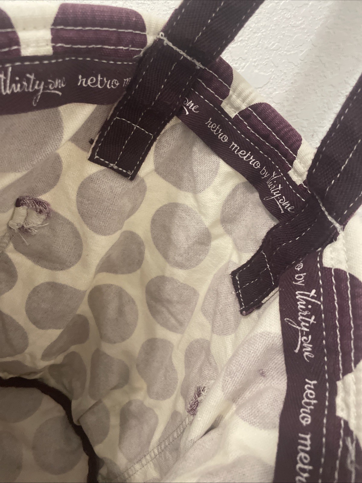 Thirty One Retro Metro Tote 13x17in Purple Polka Dot Canvas Bag Just Believe