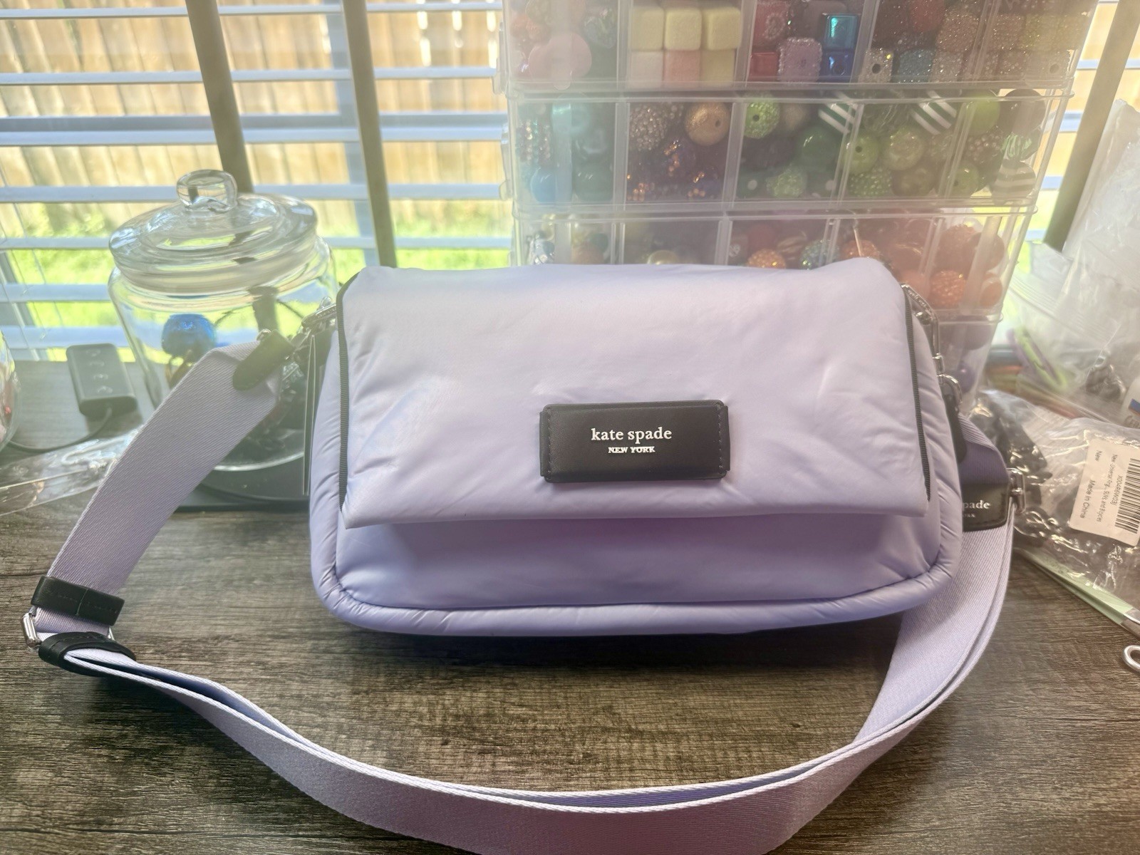 Kate Spade New York Purple (Viola Flow) Nylon Puffer Adjustable Crossbody NWT