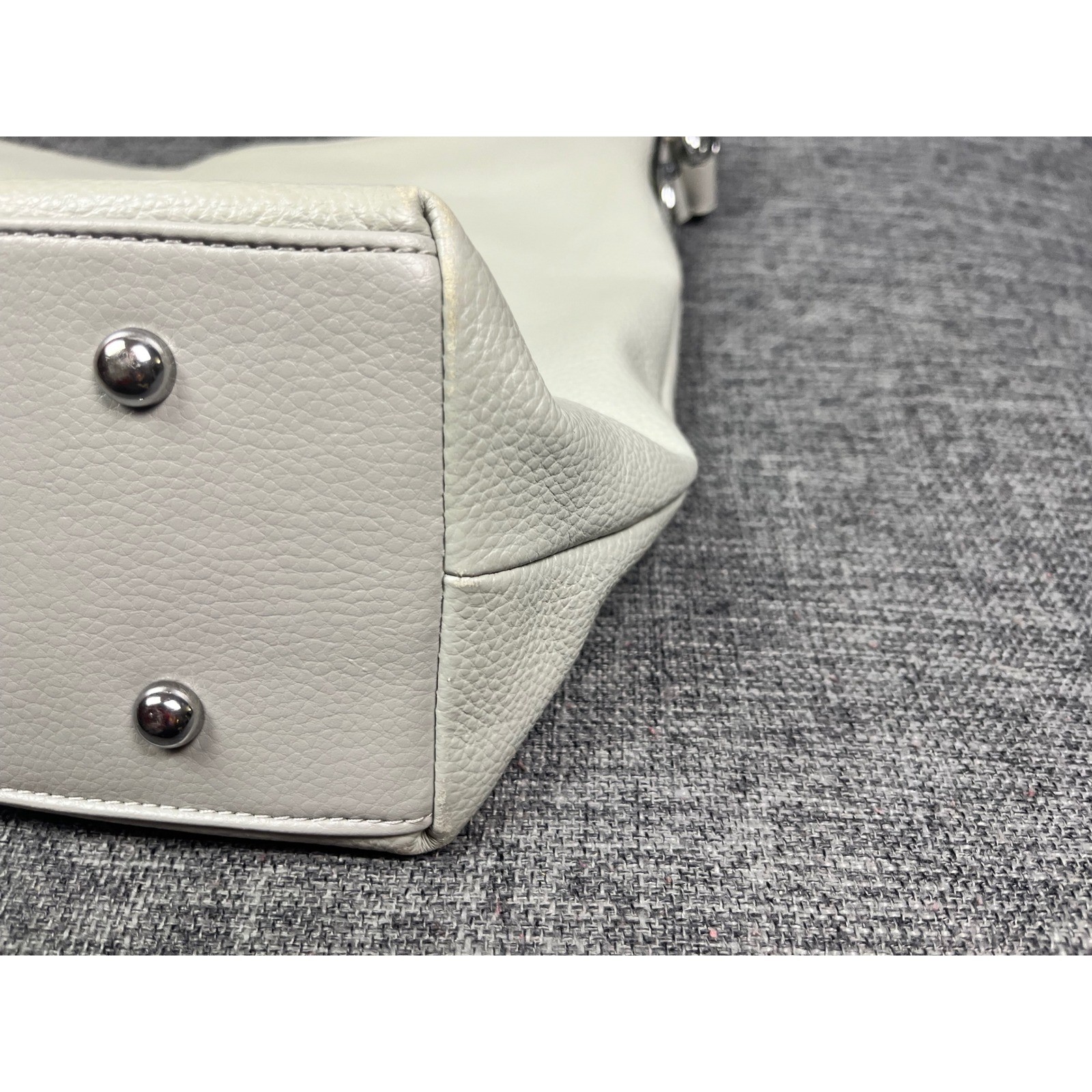 Bostanten Light Gray Pebbled Leather Shoulder Bag Hobo Handbag Multi Pocket Zip