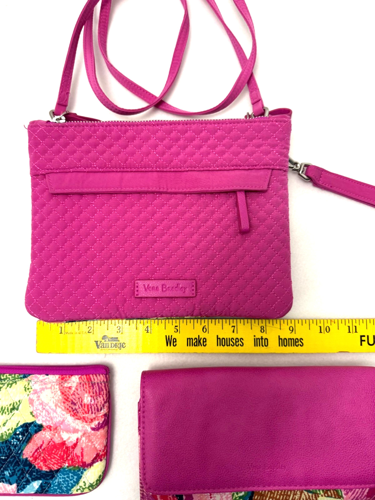 Vera Bradley Purse/Crossbody Bag Wallet Set Quilted Floral Pink Teal Blue 3 pcs