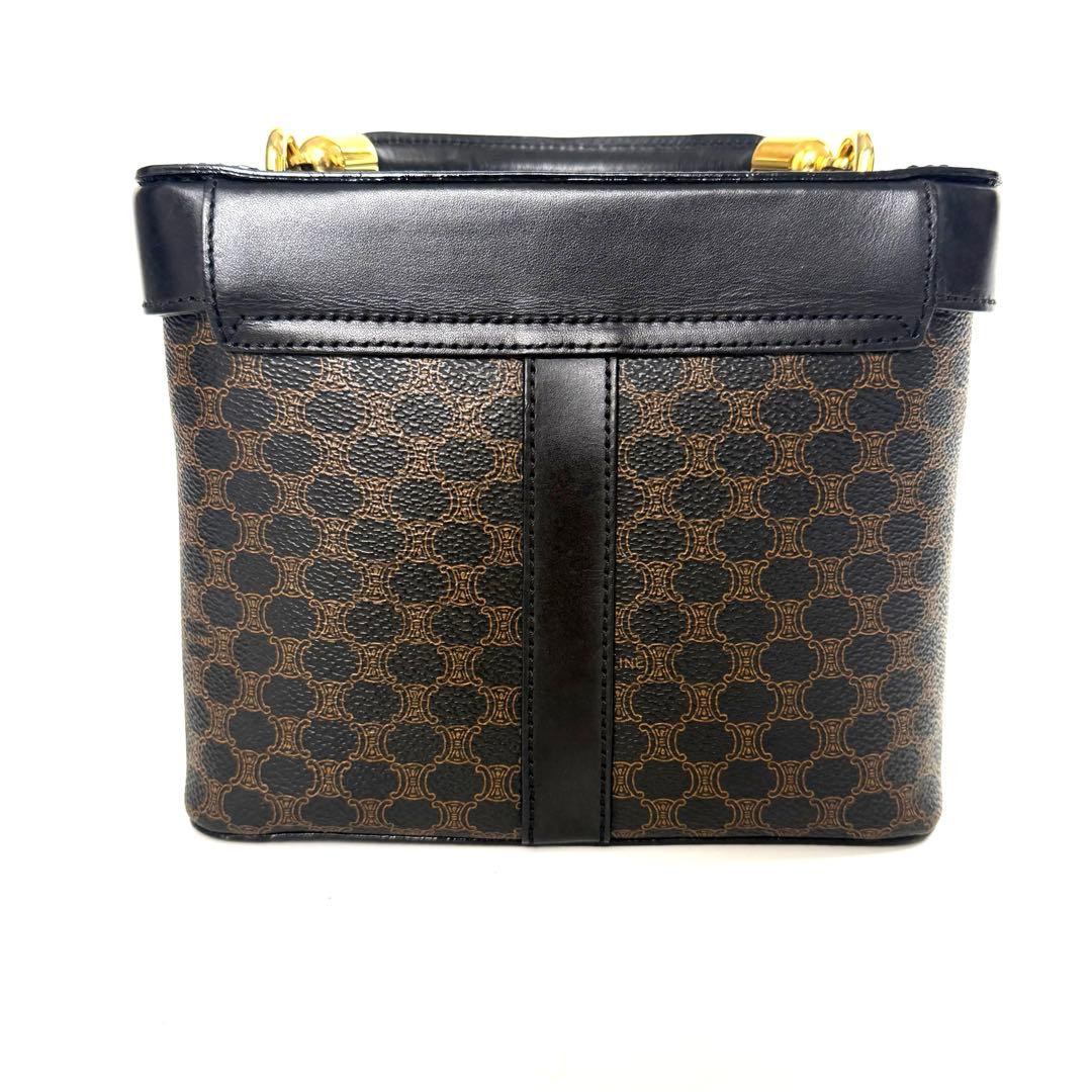 CELINE Macadam Triomphe Vanity Bag Black Brown PVC Leather Handbag MC96