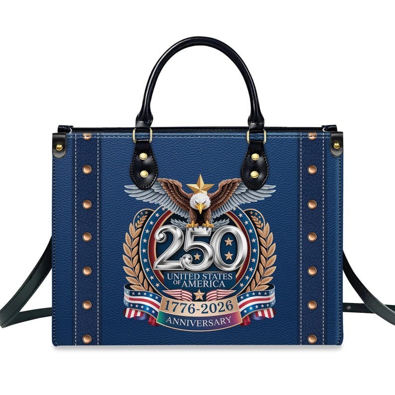 Personalized USA 250th Anniversary Leather Handbag, American Eagle Bag with Cust