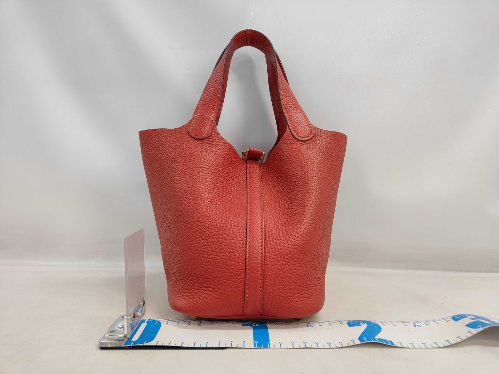 HERMES Picotin Lock PM Handbag Red Taurillon Clemence Gold Hardware C Stamp