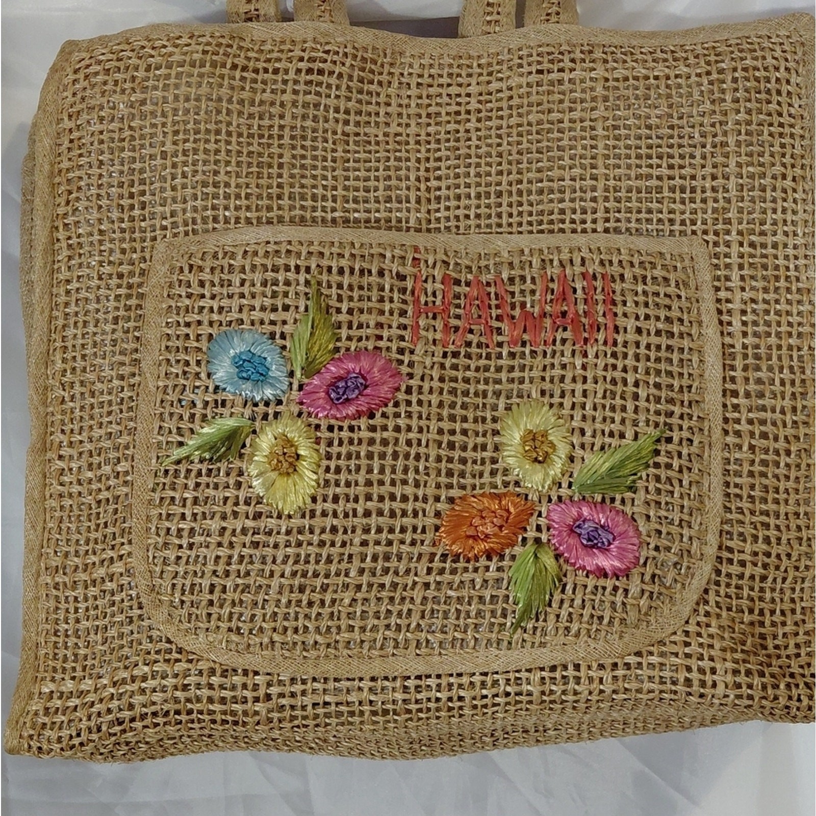 Source Unknown Tan Tote with Floral Embroidery