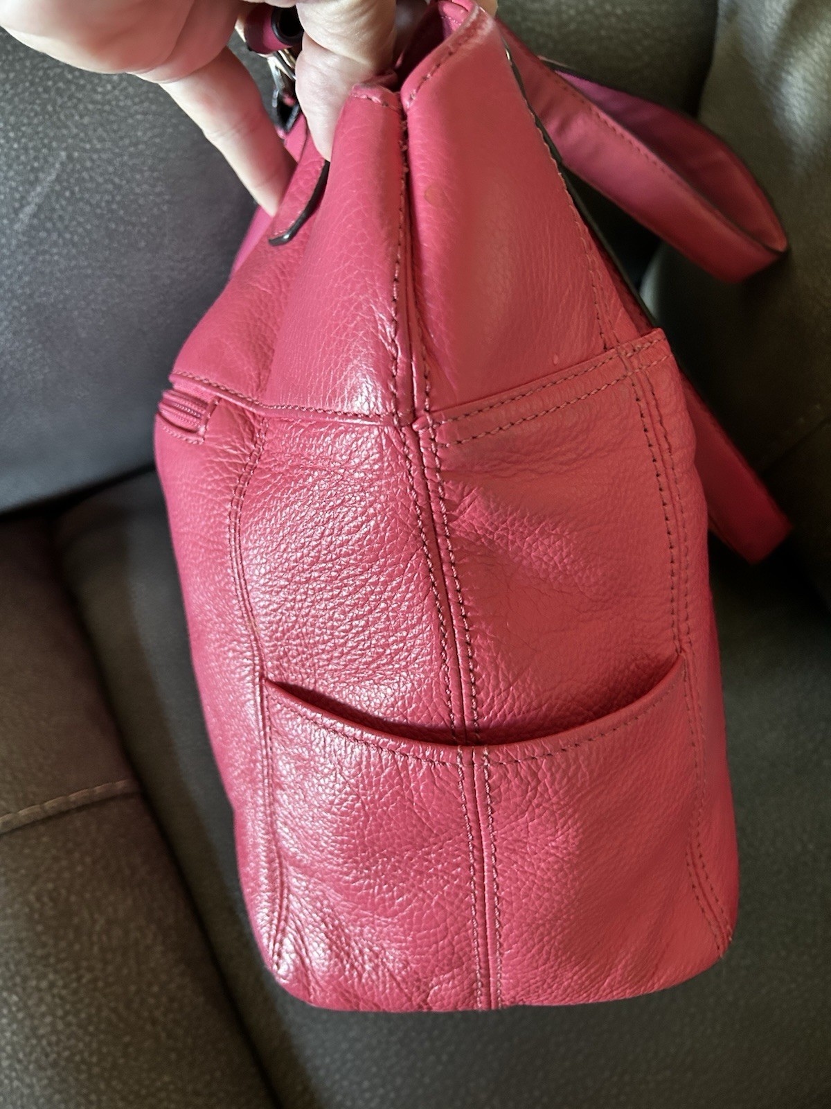 Leather Handbag Tiganello. Pink Satchel Handbag. 11 Inches Tall 13 Wide.