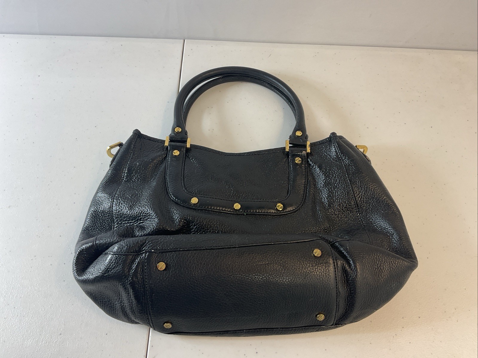 Tory Burch Amanda Hobo Bag Black Pebbled Leather Shoulder Tote LOGO