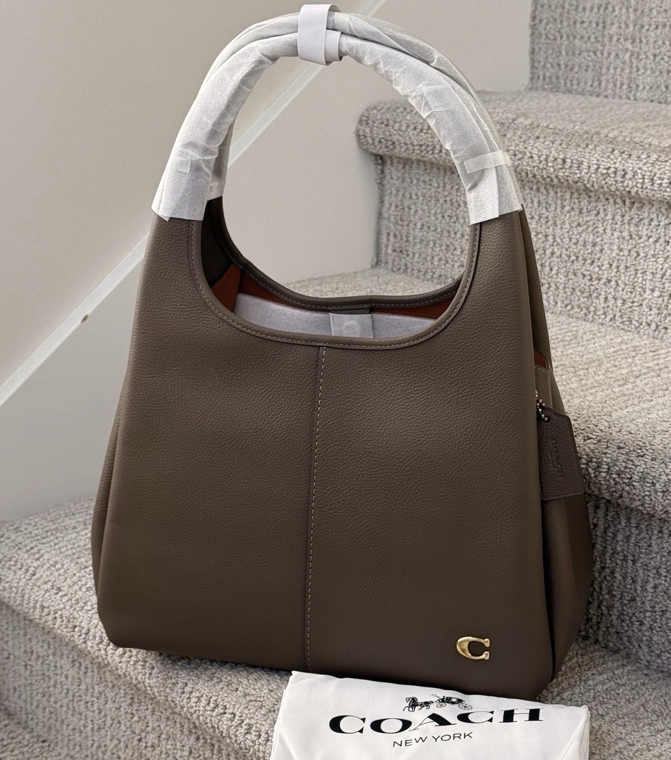 *SEALED COACH Lana Large Leather Shoulder Handle Bag Dark Stone Gray CM544