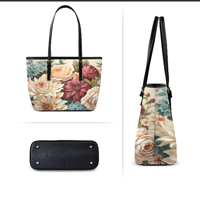 Custom Tote Hand Shoulder Bag 12 X 15 Vibrant Blue Cream Burgundy Flowers Glam