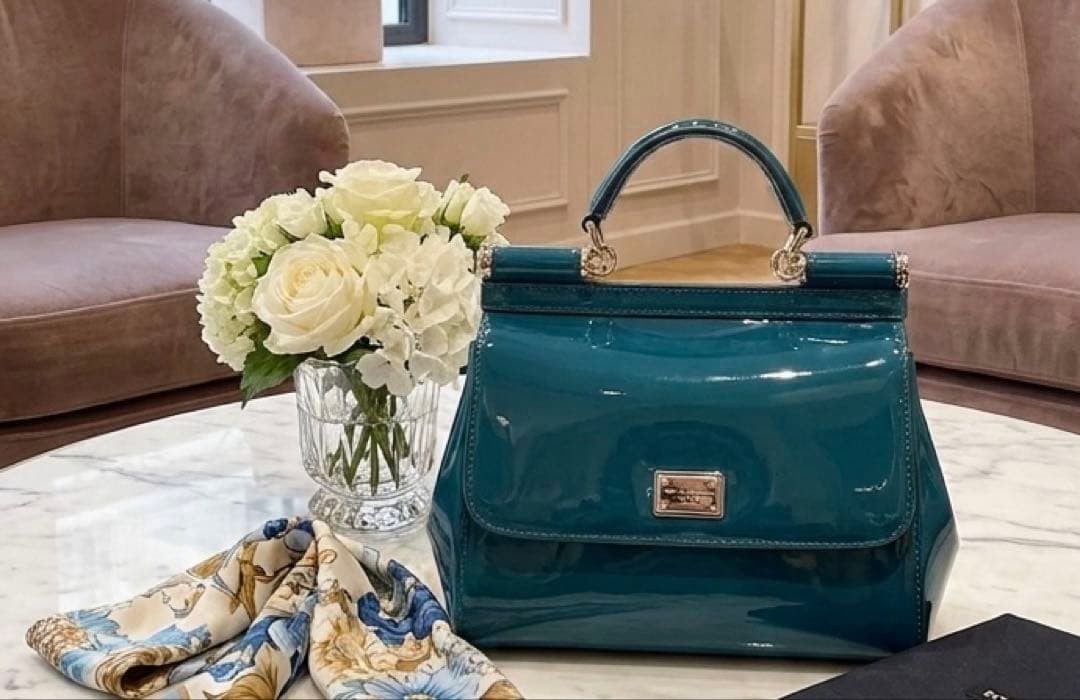 DOLCE & GABBANA Sicily Medium Patent 2way Shoulder Handbag Dark Green GC Authen