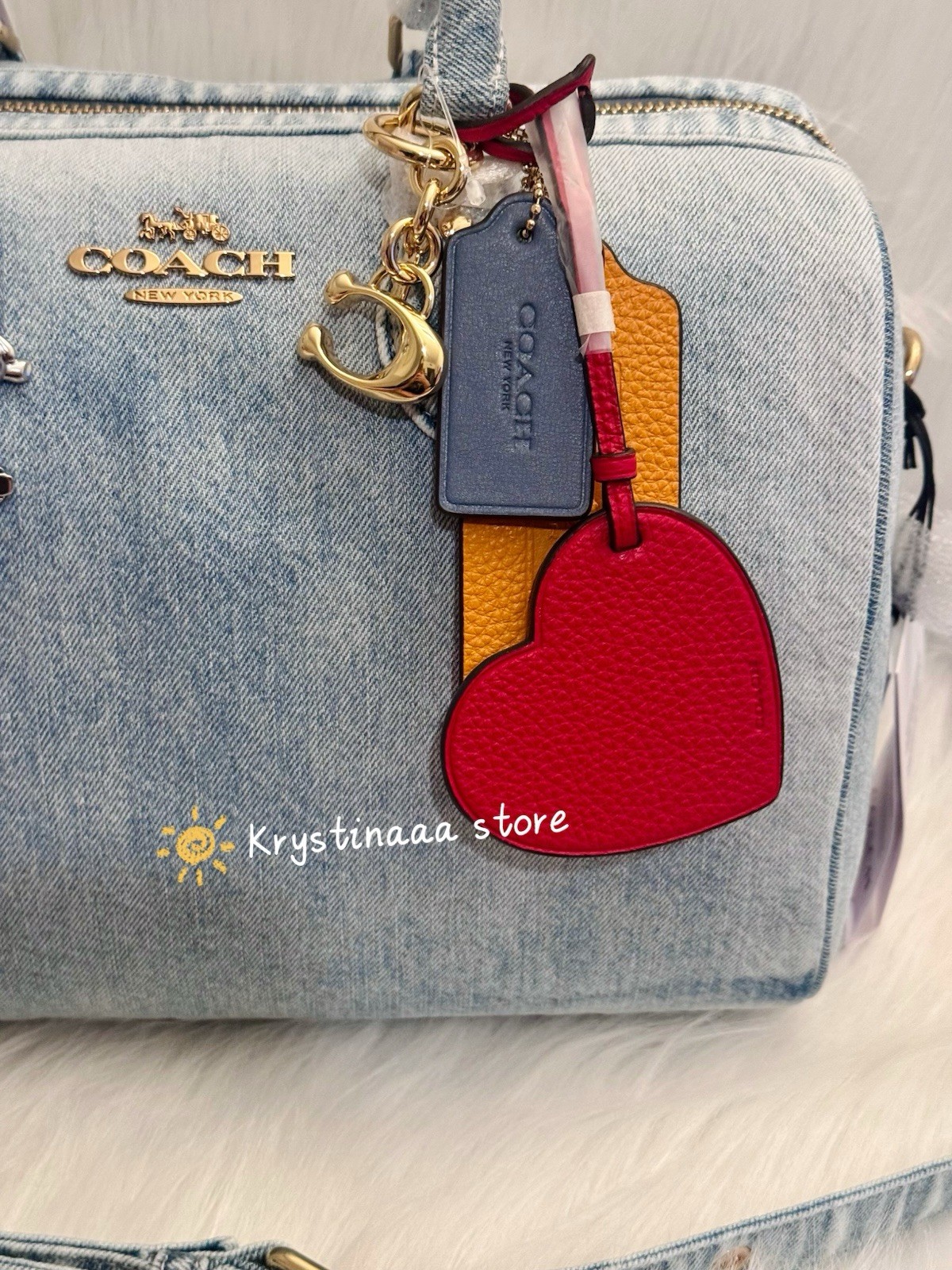 NWT Coach CDY75 Rowan Large Satchel Bag In Loved Denim With Charms Light Indigo