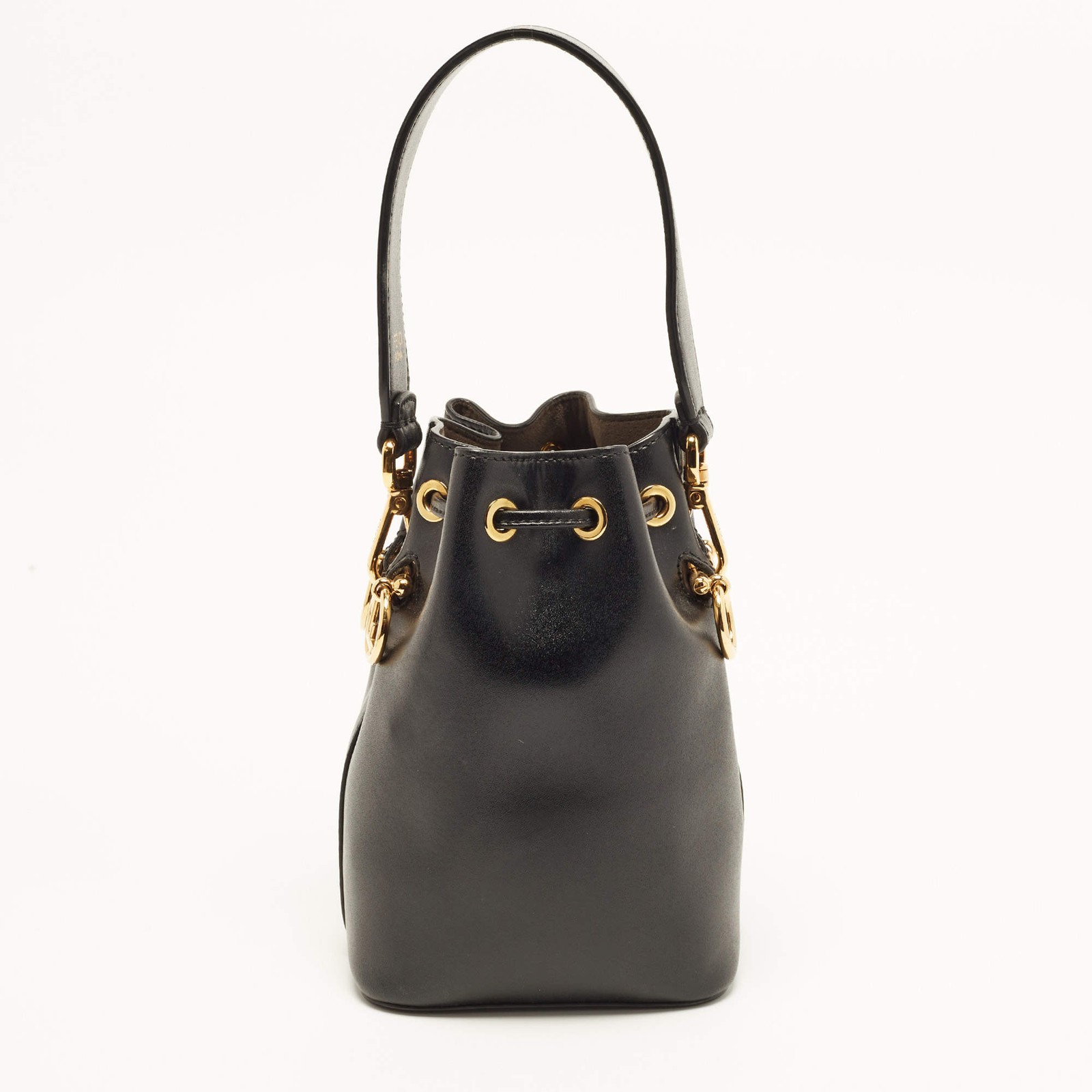 Fendi Black Leather Mini Mon Tresor Drawstring Bucket Bag