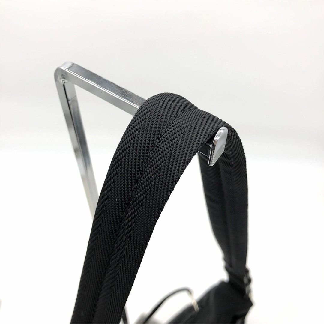 PRADA Shoulder bag Nylon Leather Black triangle logo Size: W:11.4 × H:5.9 in.