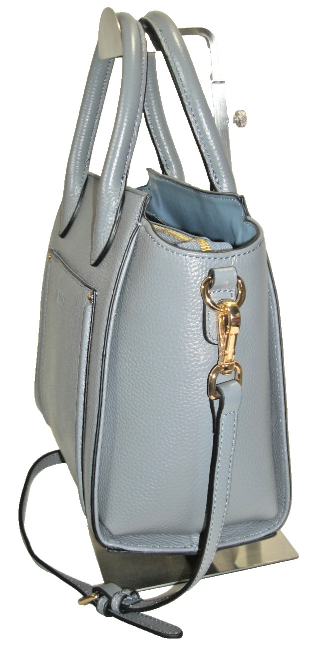 Barcos Gorgeous Slate Blue Pebbled Leather Pocketed Satchel Shoulder Bag MINT!