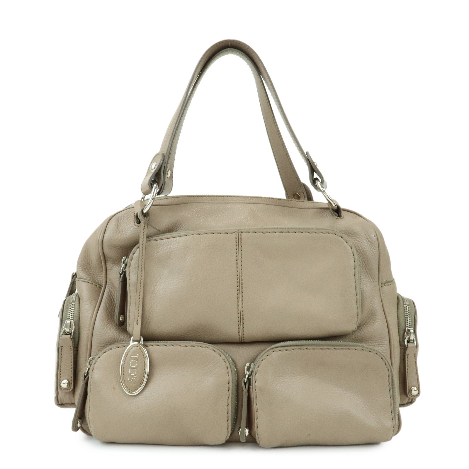 TOD’S Multiple Pocket Leather Shoulder Bag Hand Bag Beige Authentic Used F/S