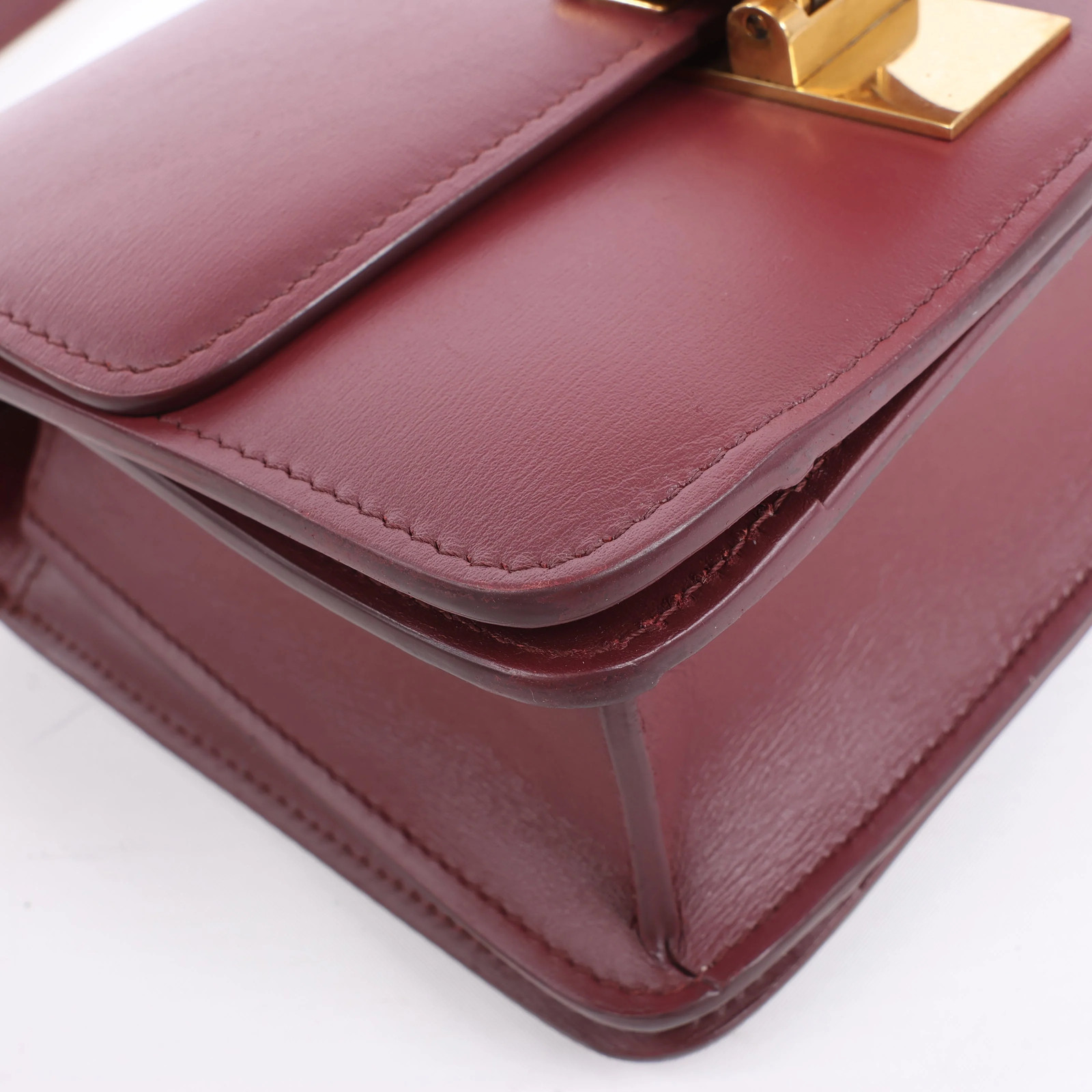 Celine Classic Box Small Leather Shoulder Bag in Burgundy