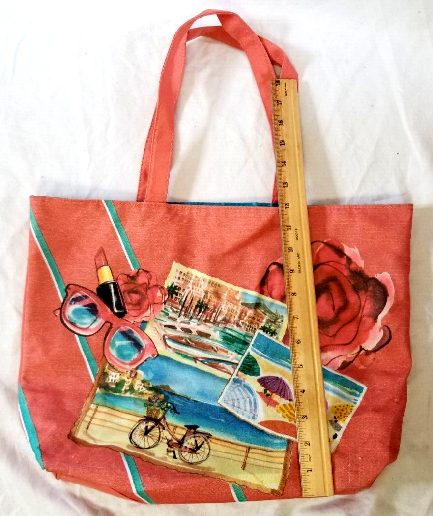 Lancome Cotton Canvas Tote French Riviera Travel Shopping Bag Beach 17″ x 12″