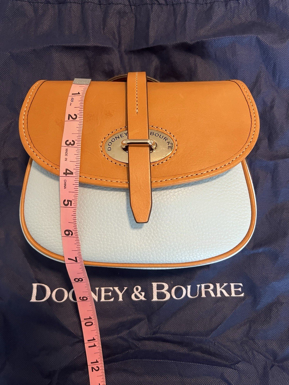 Dooney & Bourke Cristina/Christina Satchel Light Baby Blue and Saddle