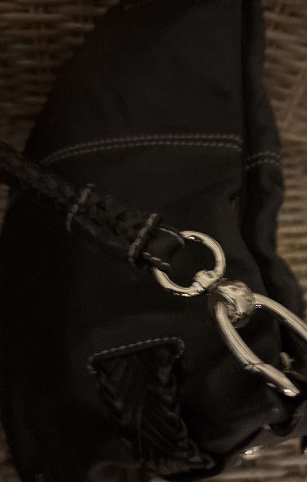 VIA SPIGA BLACK Leather Braided Quality Silver Decorative Shoulder Bag