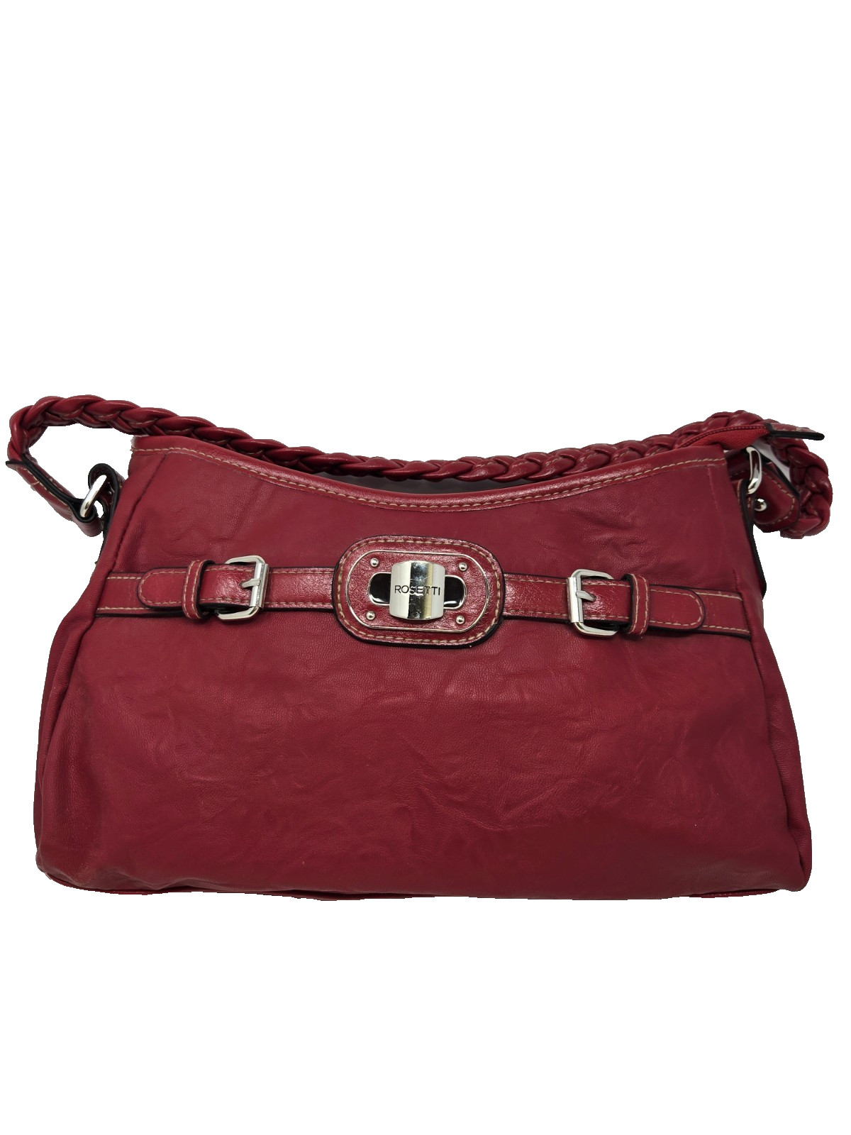 Rosetti Red Polyvinylchloride Slouch Purse Handbag with Silver Accessories