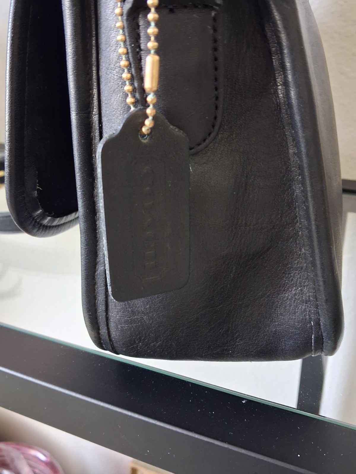 Coach Vintage City Bag, Black Leather With Brass Turnlock 9790