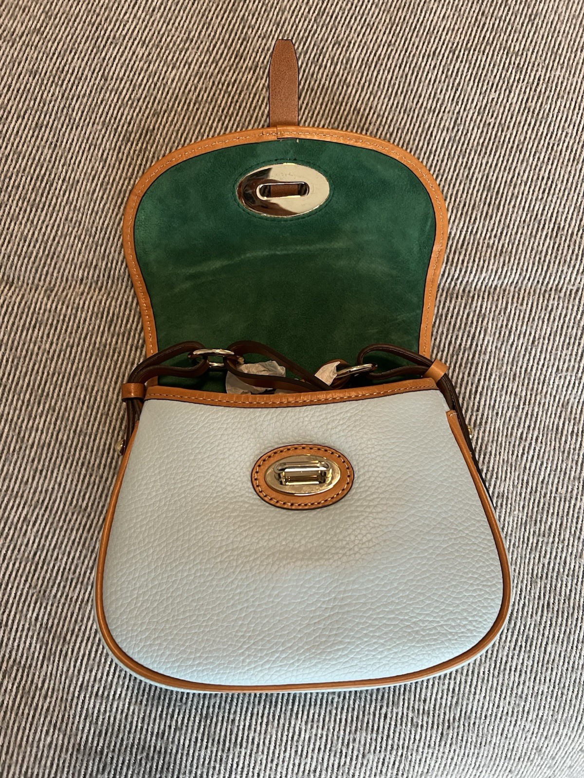 Dooney & Bourke Cristina/Christina Satchel Light Baby Blue and Saddle