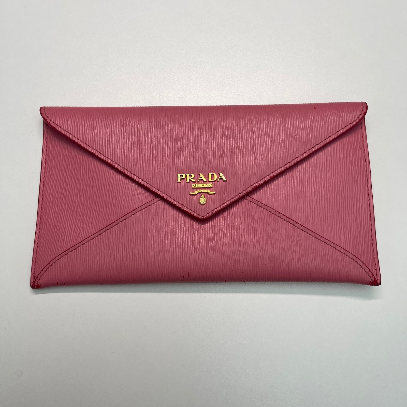 PRADA pink leather Saffiano metal Vitello Move envelope wallet clutch bag