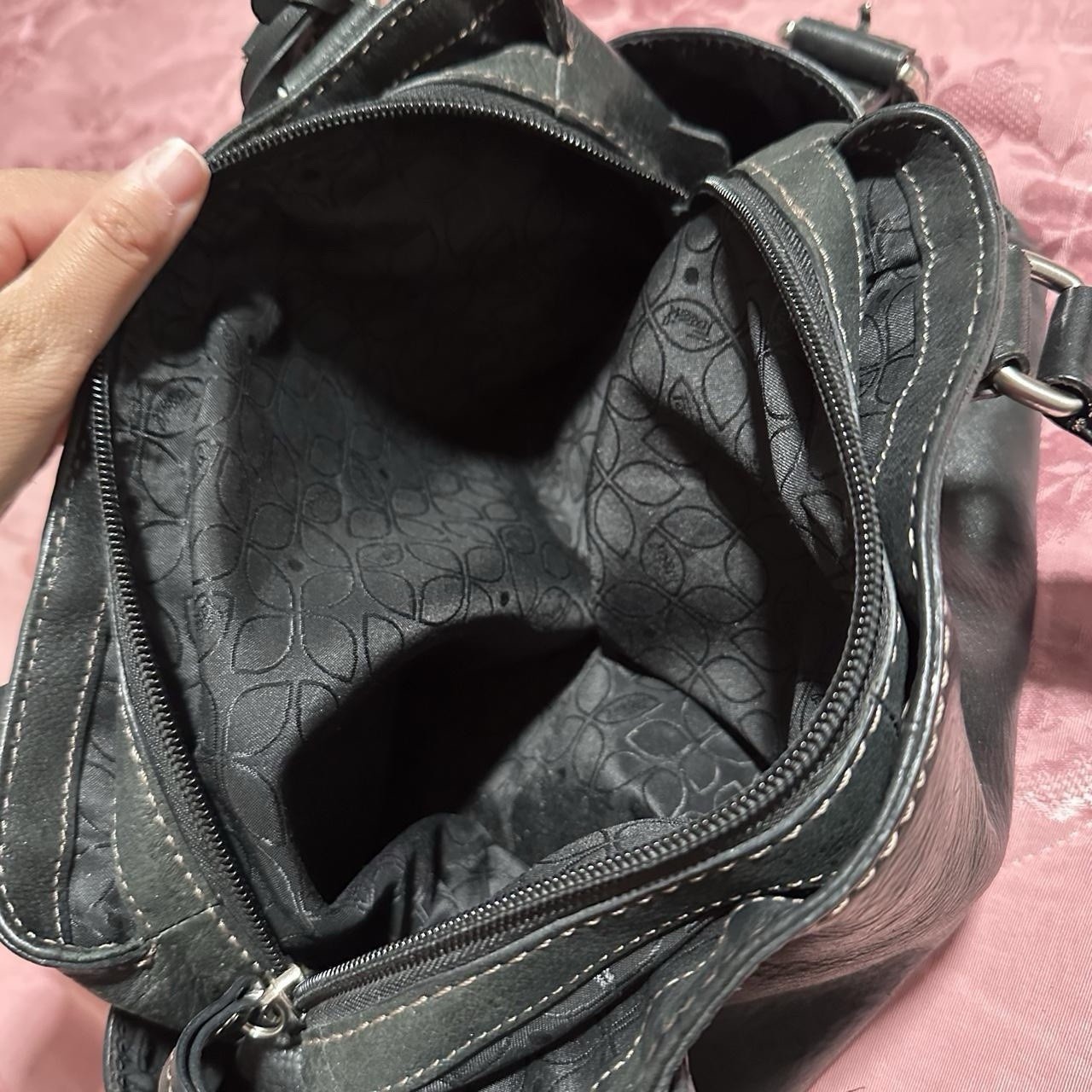 Vintage Black Goth Grunge Leather Fossils Shoulder Bag Purse