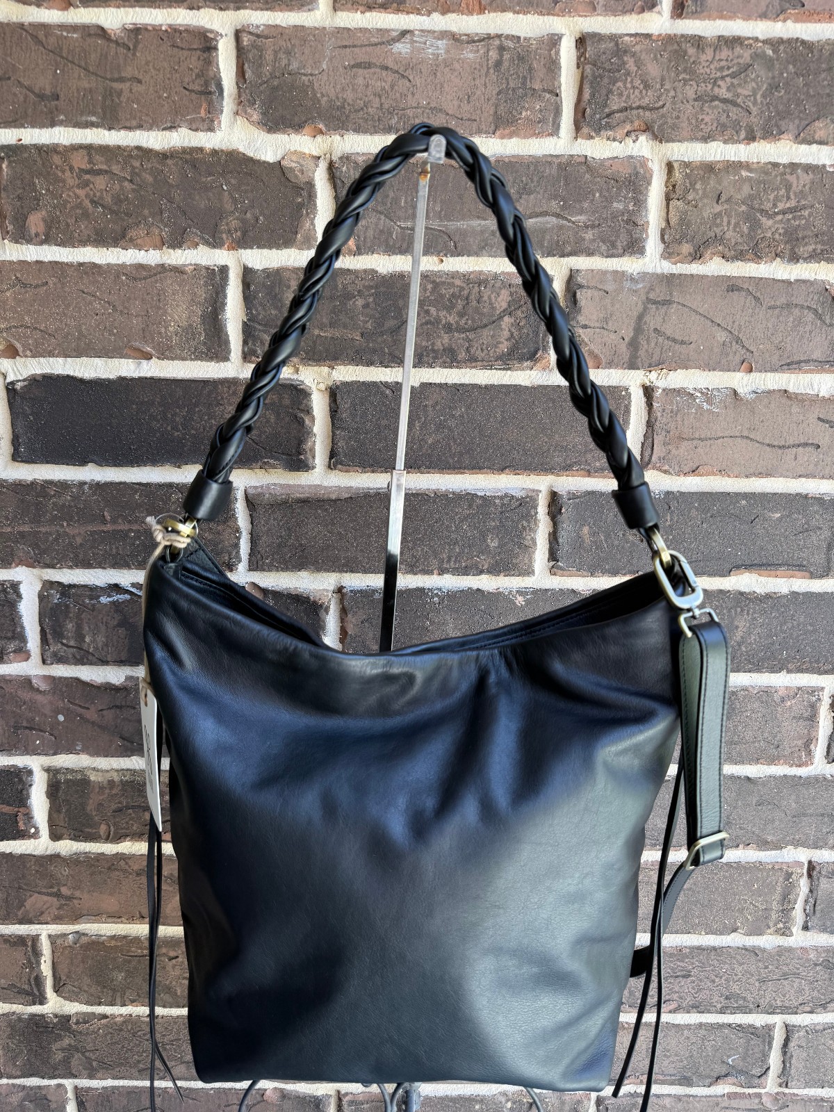 NWT $348 HOBO Lindley Hobo smooth soft Leather Black C/B Shoulder Bag