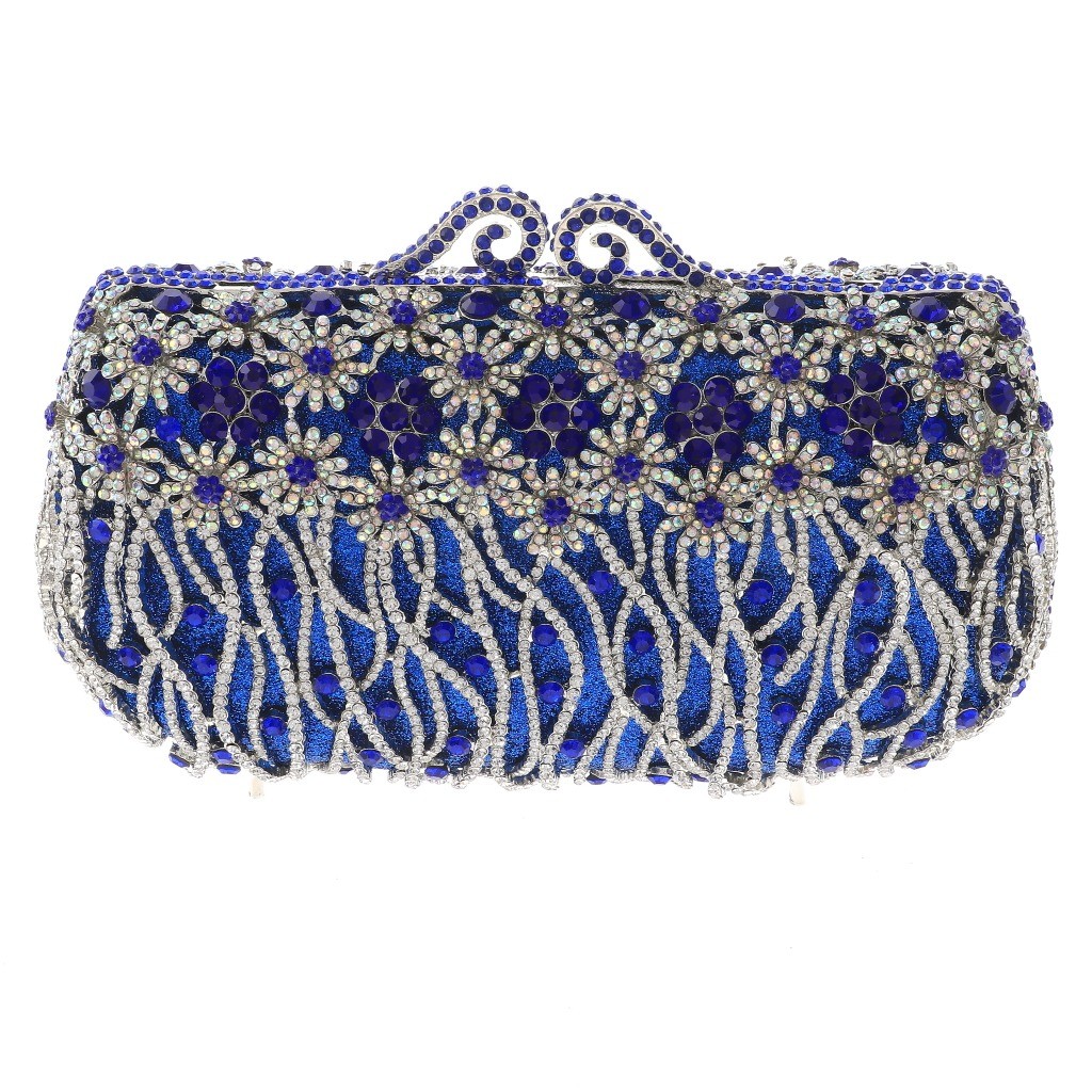 Silver Tone Metal Hardware Frame High End Rhinestone Clutch Bag HB6118-BLU