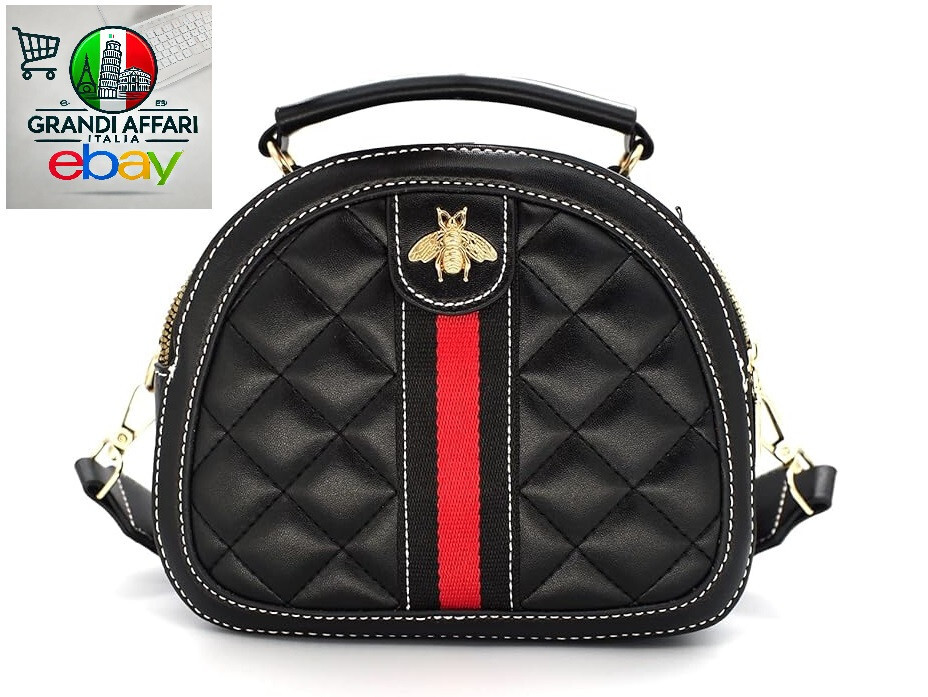 Italian Designer Bee Crossbody Bag Women Leather Quilted Shoulder Purse Black
