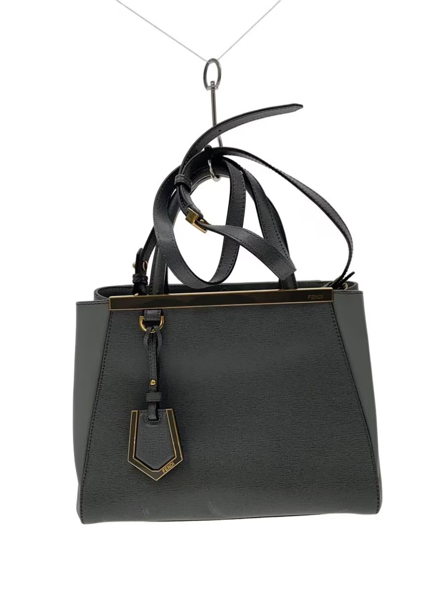 FENDI PETITE 2JOURS Petite Toujours 2-Way Handbag, Leather, Gray, Plain, Stained