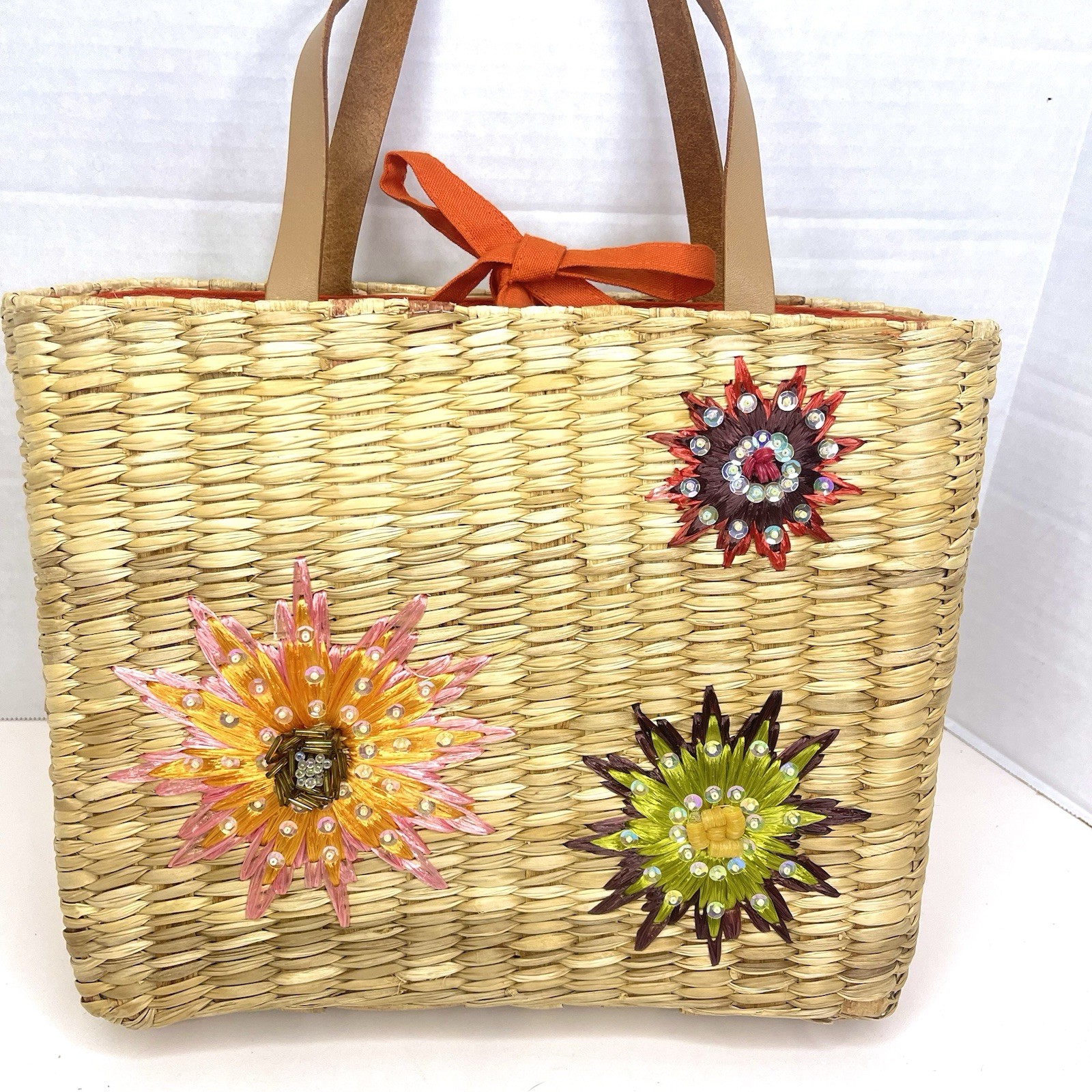Charter Club Beach Straw Purse Shoulder Lined Decorative Cottagecore Resort