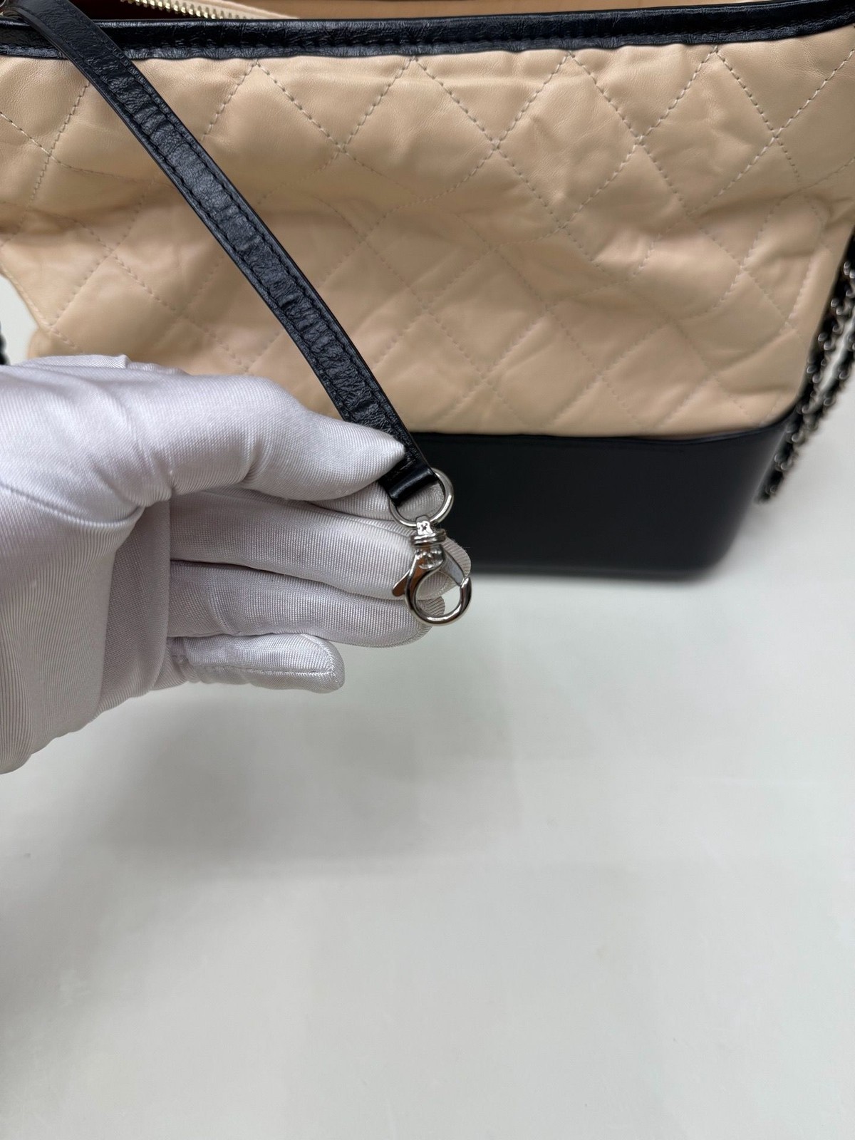 Chanel Gabrielle Medium Beige Black Calfskin Mixed Hardware Hobo Crossbody Bag