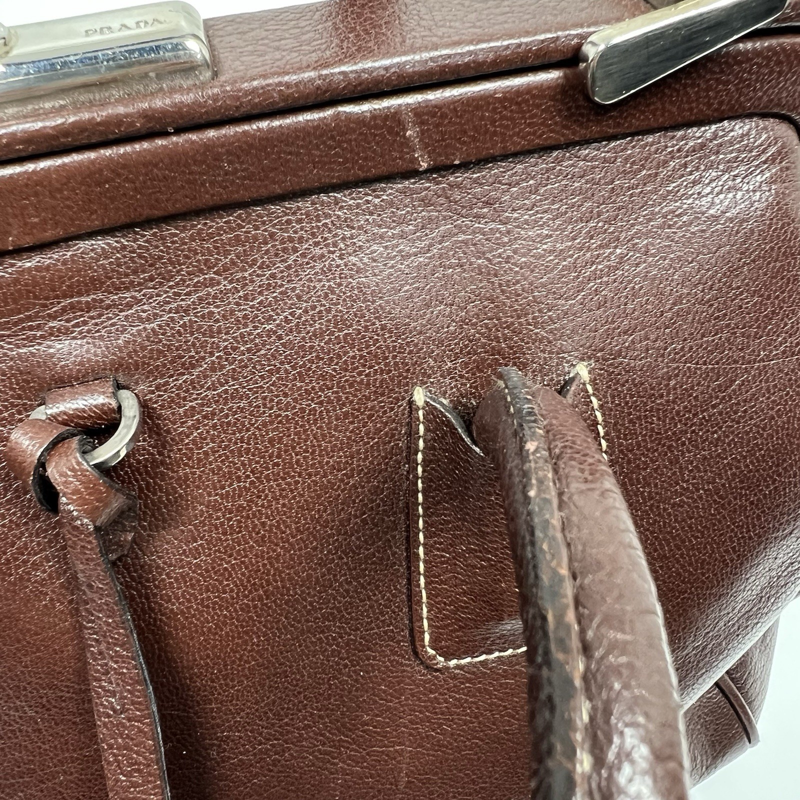 PRADA MADRAS CERNIERA DOCTOR BAG SATCHEL Red Brown LEATHER With A TOP HANDLE