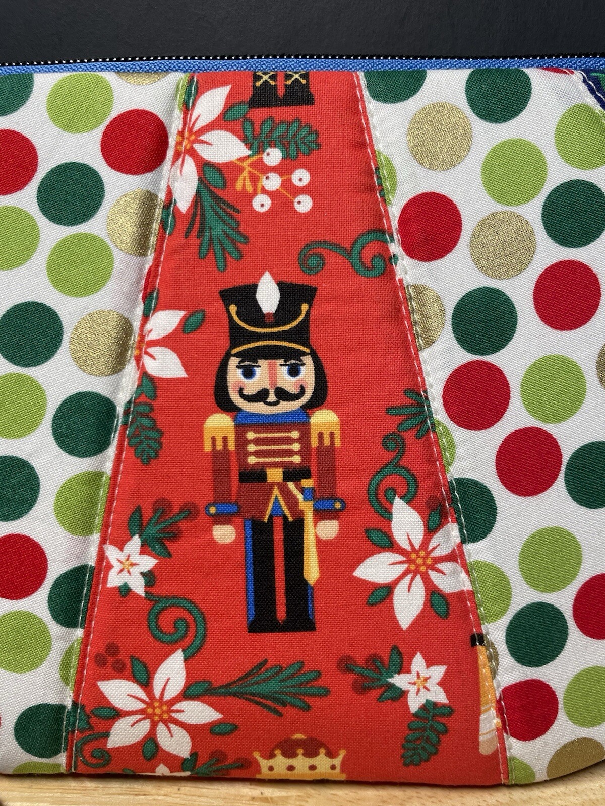 Christmas Nutcracker Handmade Quilted Zippered Wristlet Pouch
