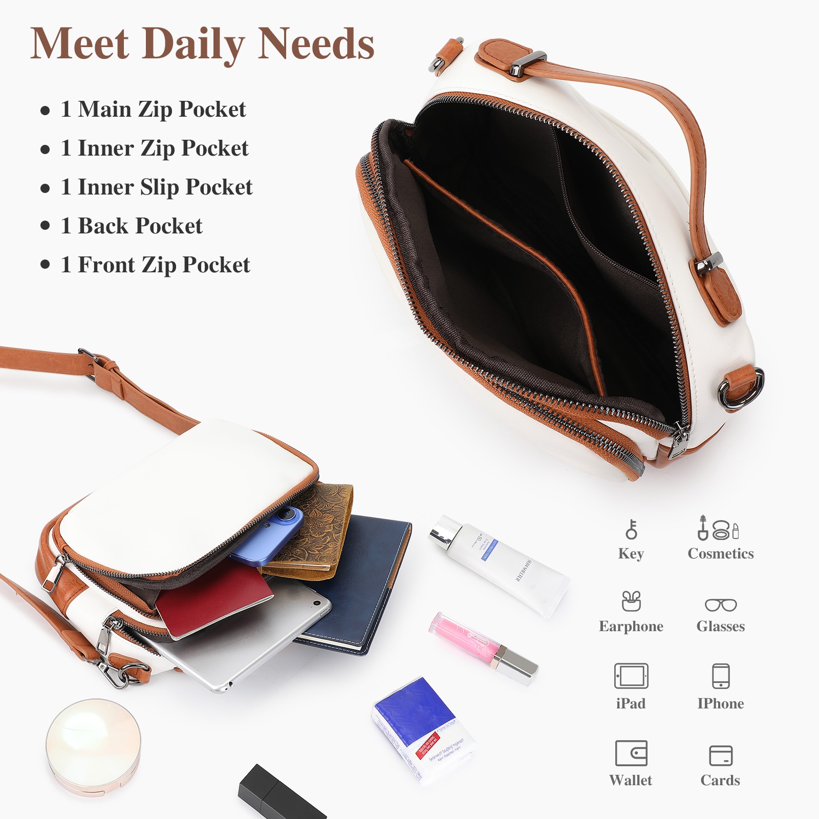 Women Shoulder Bag Vegan Leather Crossbody Purse Handbag with Adjustable Strap