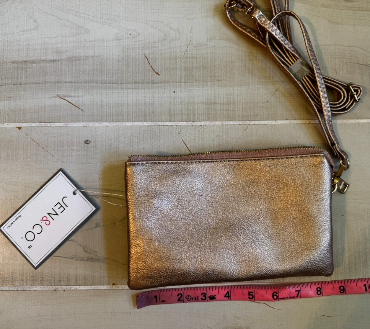 Jen & Co. Vegan leather gold crossbody wallet purse handbag BEAUTIFUL nwt