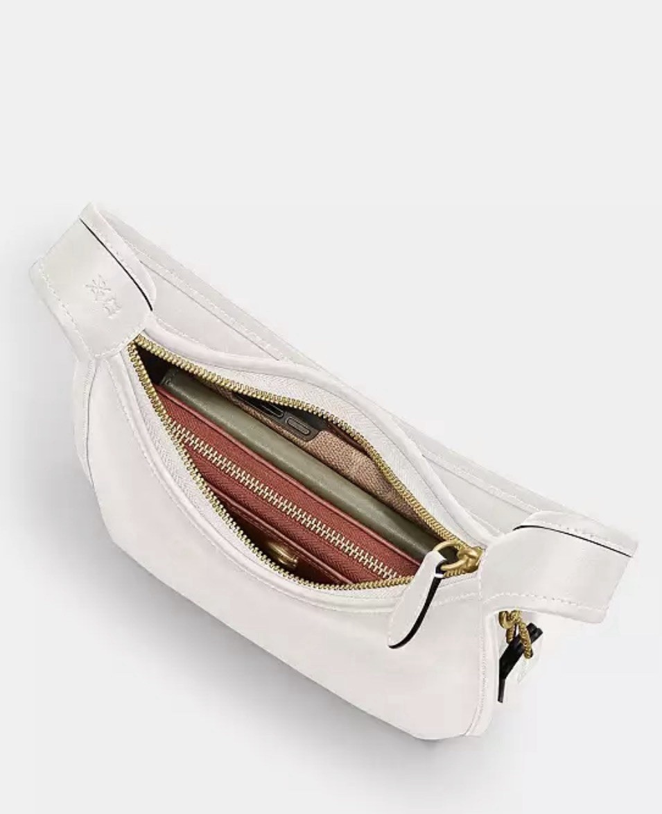🌟 Limited COACH Curve Zip Shoulder Bag B4/Chalk White CAF11 Glovetanned Leather