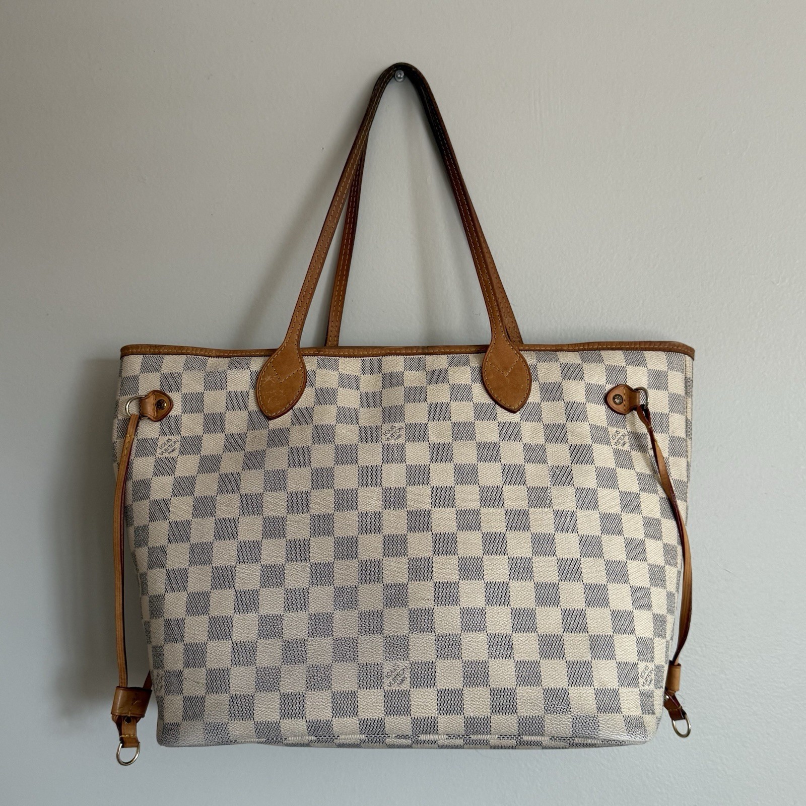 LOUIS VUITTON Neverfull MM Damier Azur White Canvas Shoulder Tote Bag