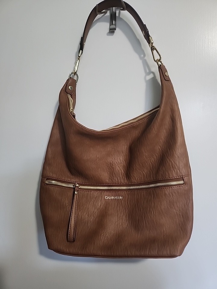 Calvin Klein Brown Elaine Hobo Colorblock Shoulder Bag 3 Zipper Spacious