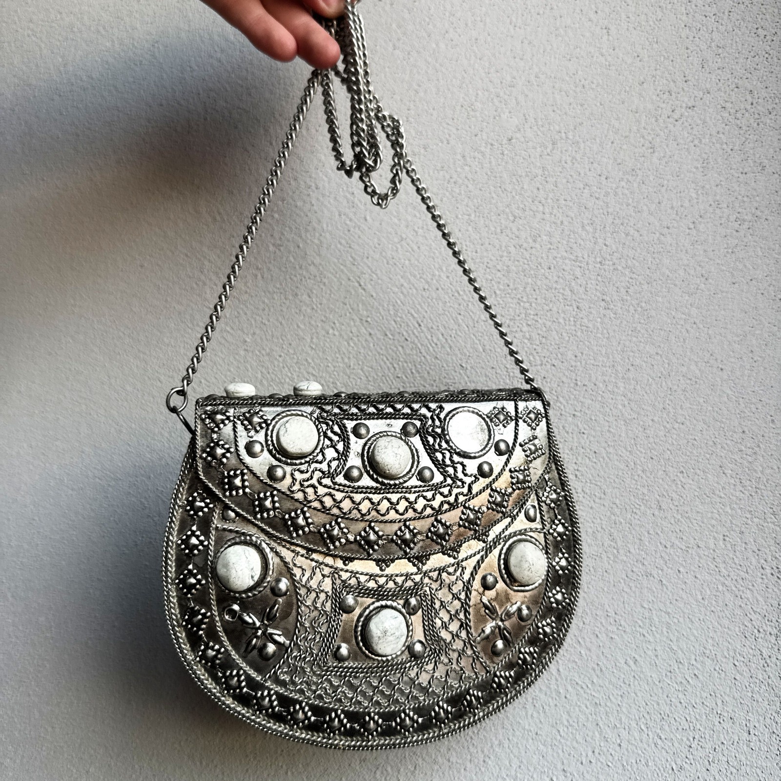 Vintage Afghan Kuchi Silver Metal Bag Tribal Boho Ethnic Chain Purse Rare
