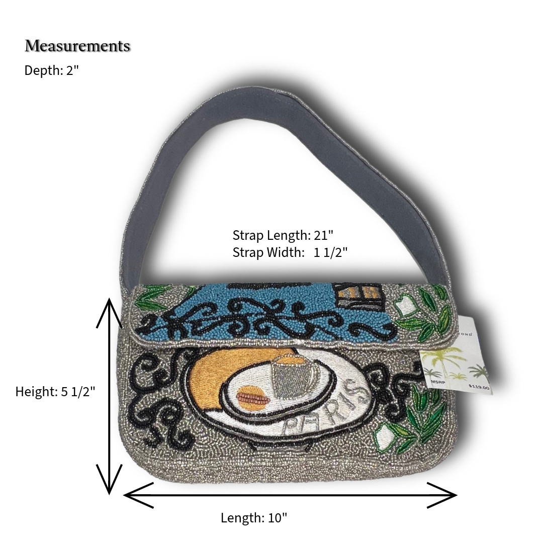 NWT America & Beyond Paris Cafe Beaded Shoulder Bag Hand Beaded Art Purse