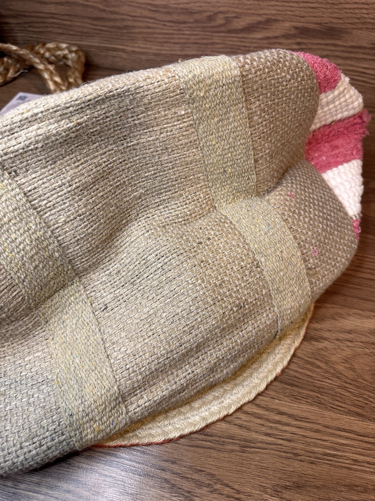 POL Pink And White Striped XL Jute Beach Tote NWT