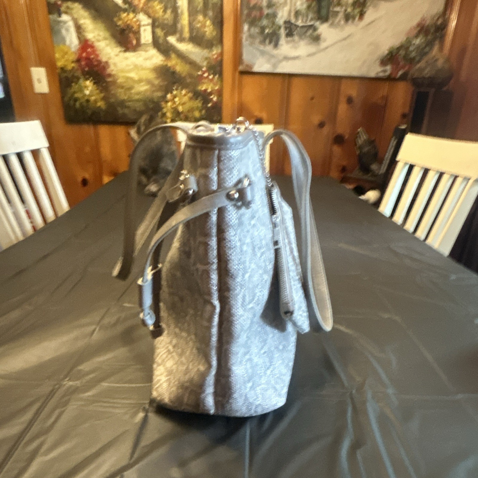 Simply Southern Gray Python Print Tote Purse Faux Leather Shoulder Bag